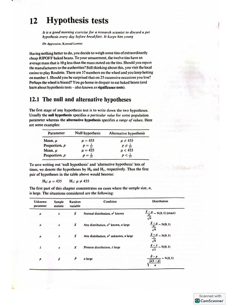 Hypothesis Test - Note | PDF