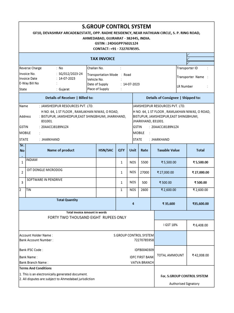 Sales Invoice 012-2023-24 | PDF | Invoice | Government Finances