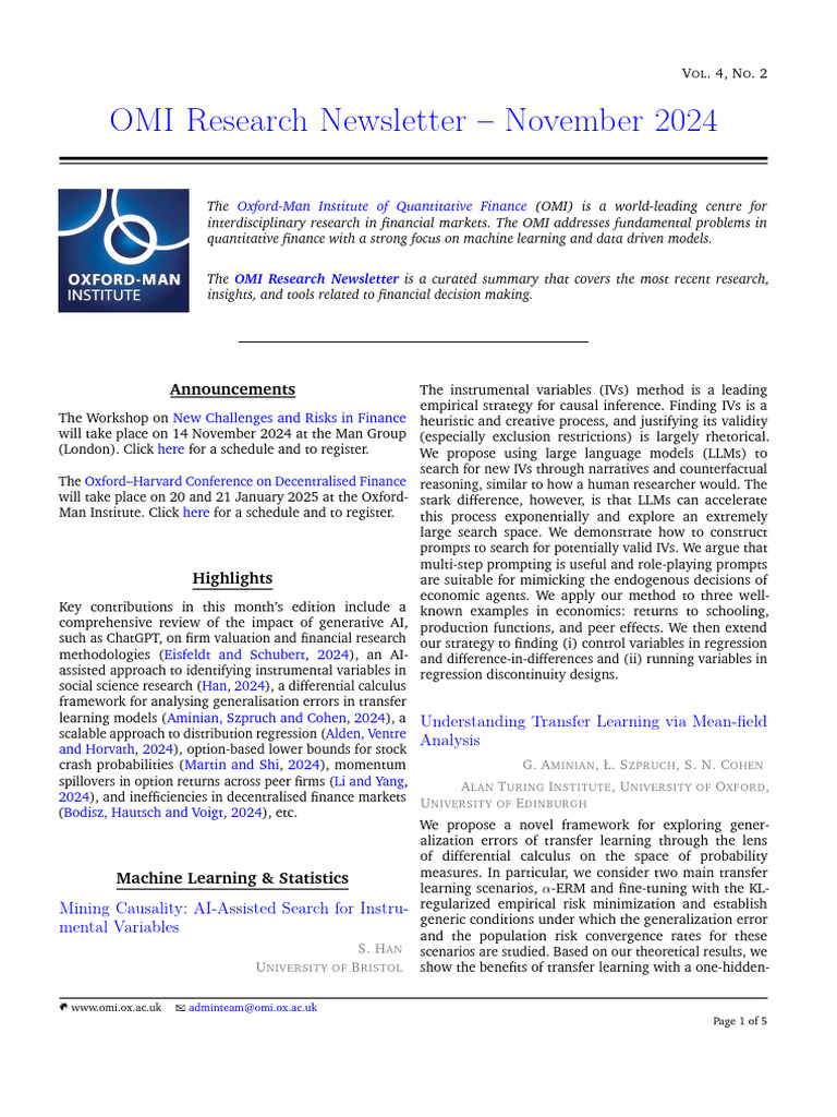 OMI Research Newsletter: Nov 2024 Insights | PDF | Option (Finance) |  Arbitrage