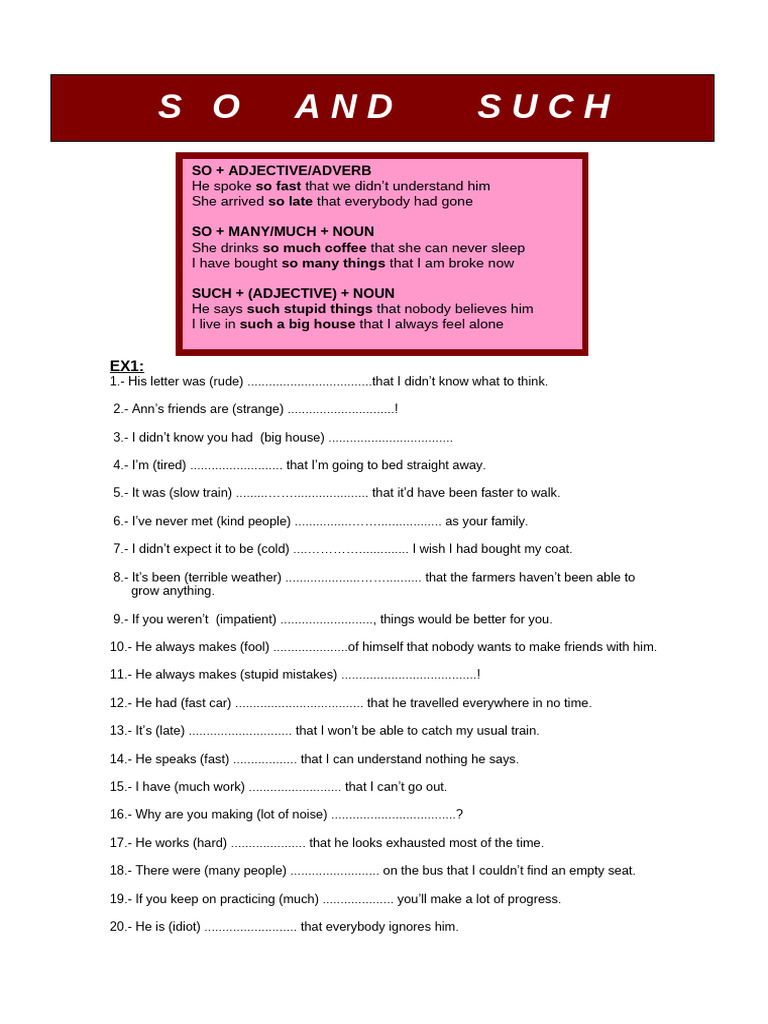 So and Such Grammar Drills - 5722 | PDF | Adjective