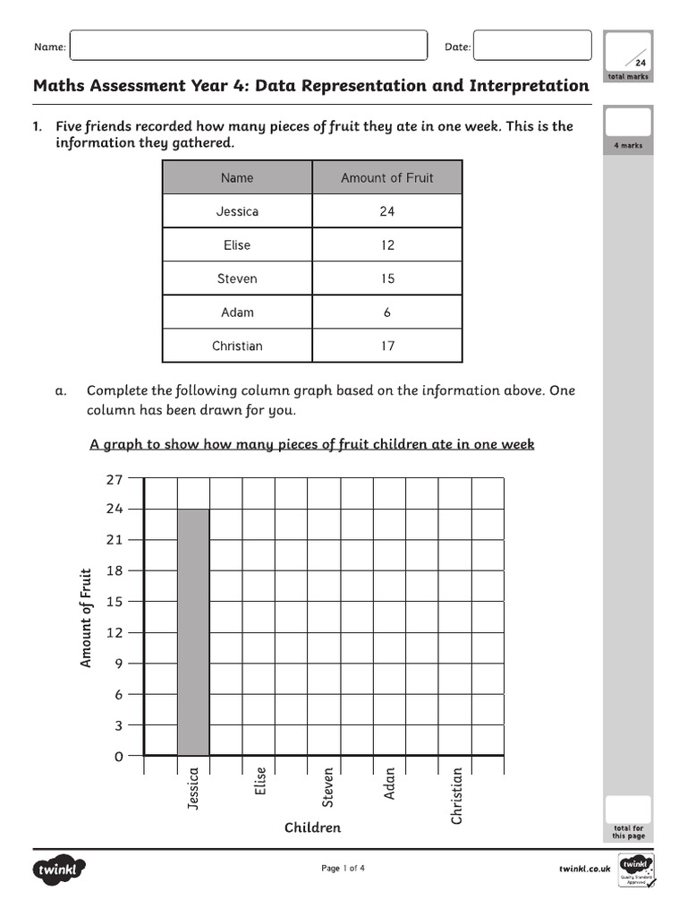 Maths Assessment Year 4 - Statistics and Probability - Data ...
