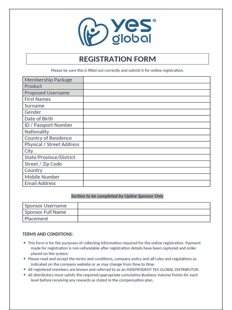Yes Global Registration Form | PDF