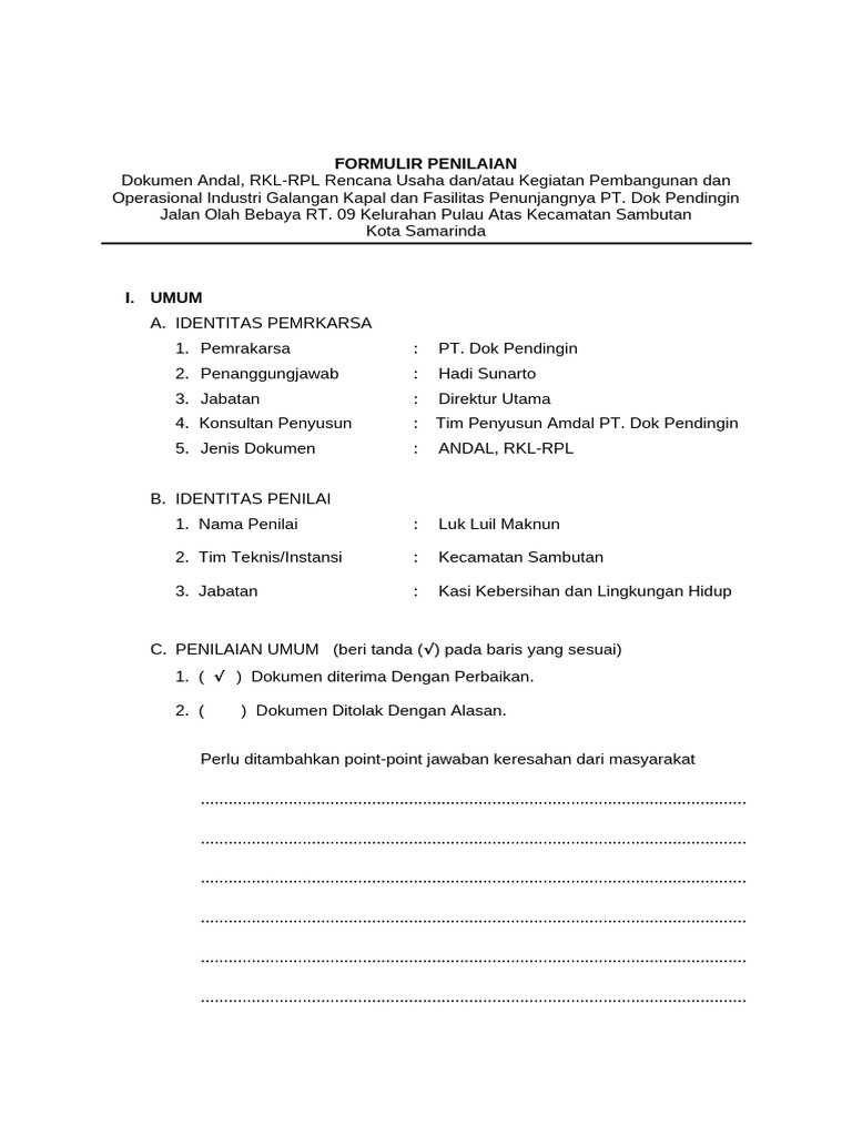 Form Penilaian Andal RKL RPL | PDF