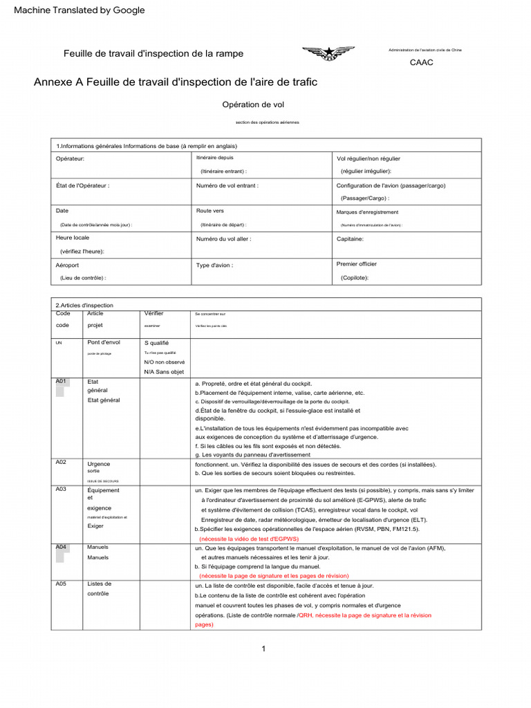 Inspection de rampe CAAC | PDF | Aviation | Personnel navigant