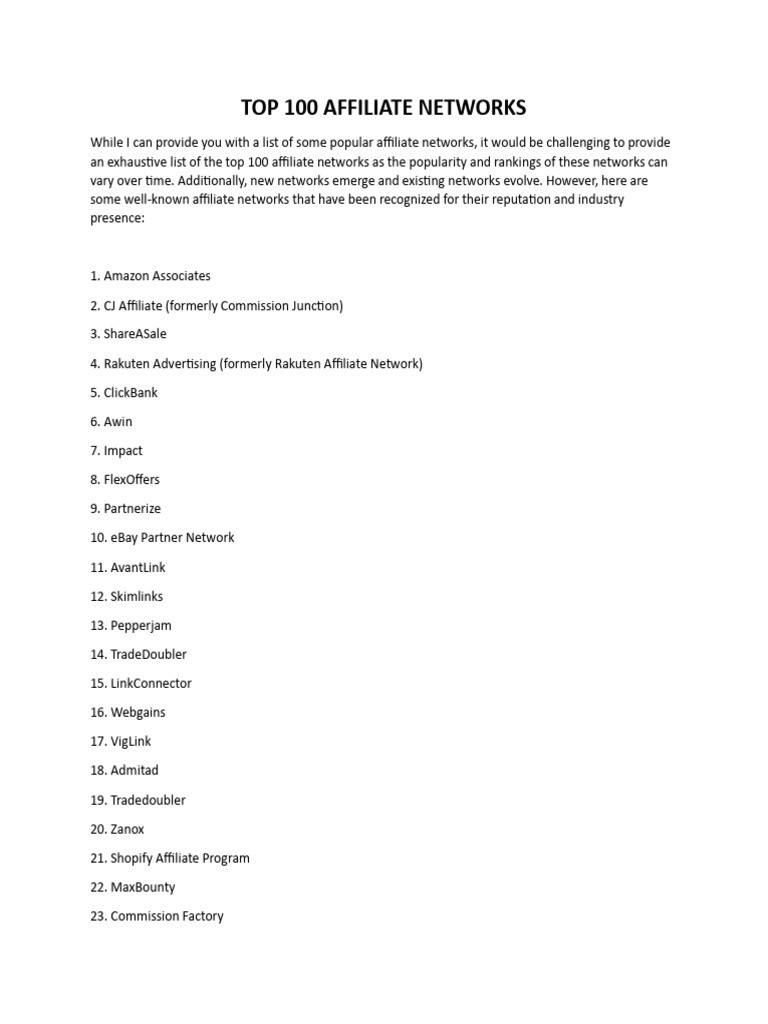 3-Top-100-Affiliate-Networks | PDF | E Commerce | Marketing