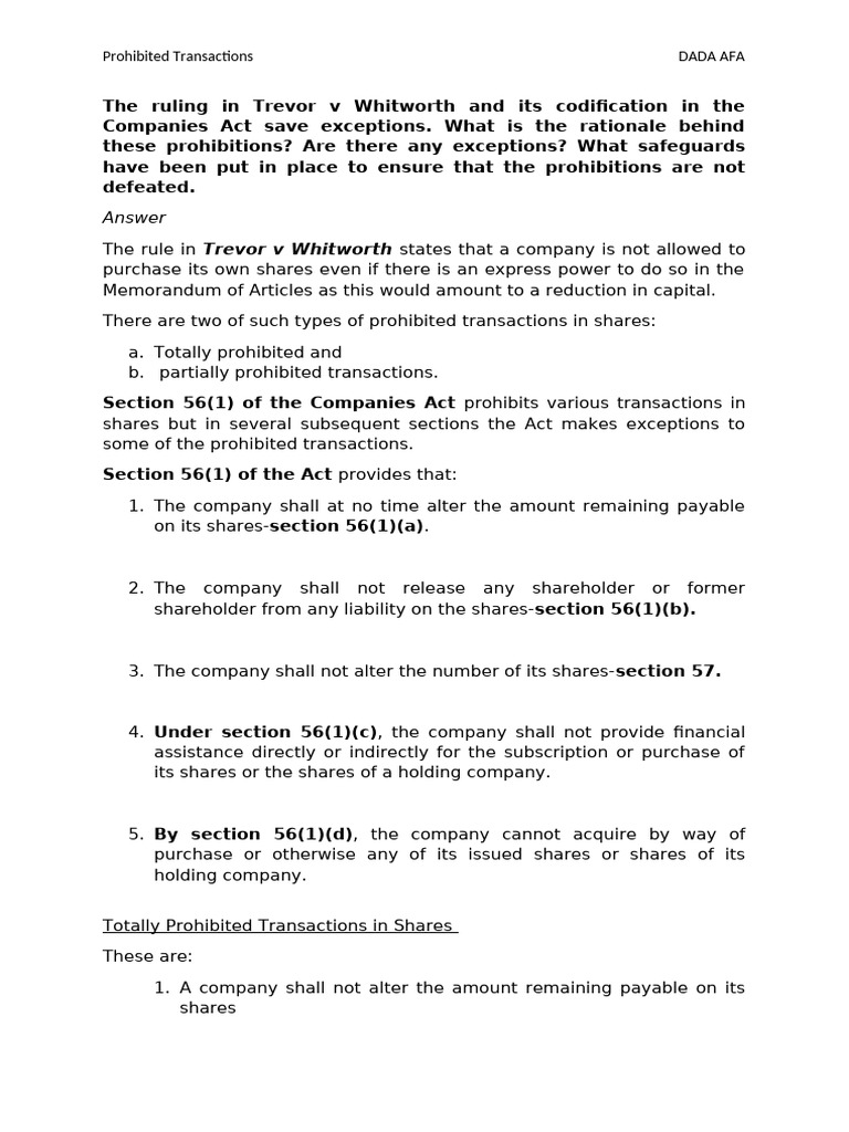 Understanding Prohibited Share Transactions | PDF | Loans | Share (Finance)