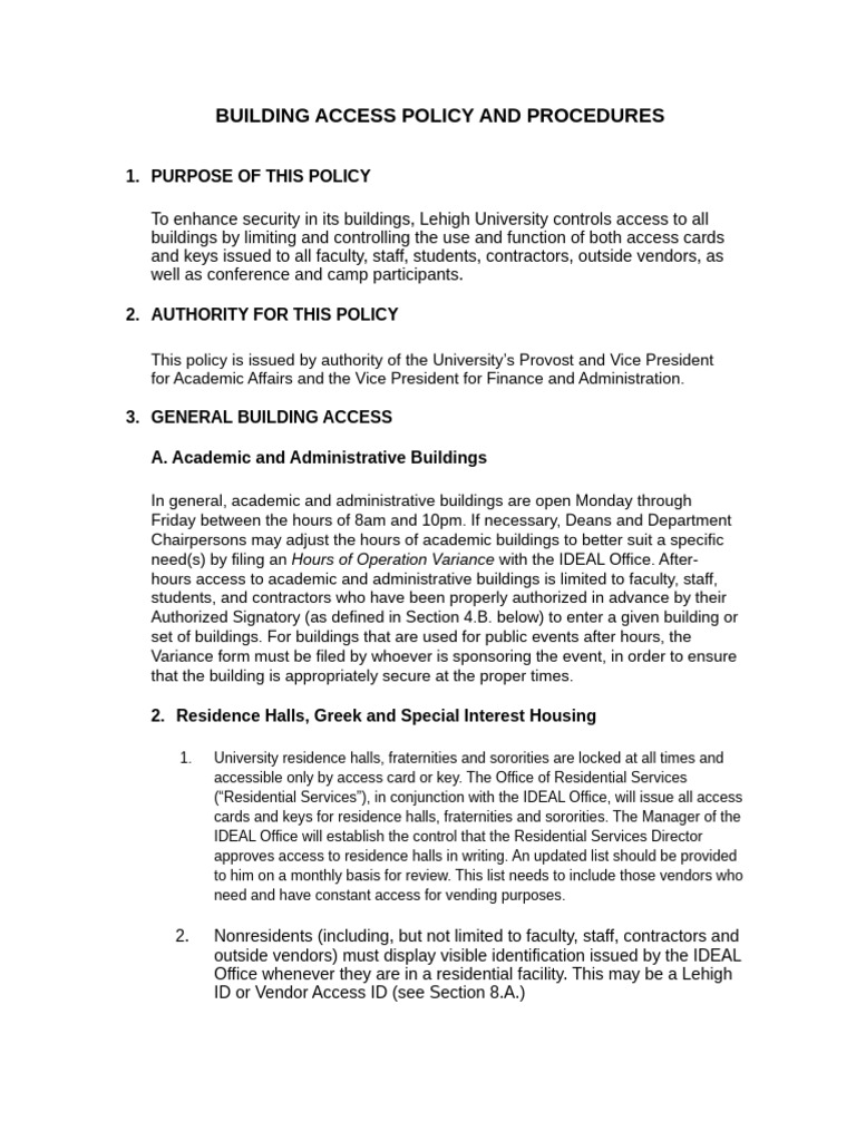 Vendor Access to Building Policy | PDF | Background Check | Identity ...