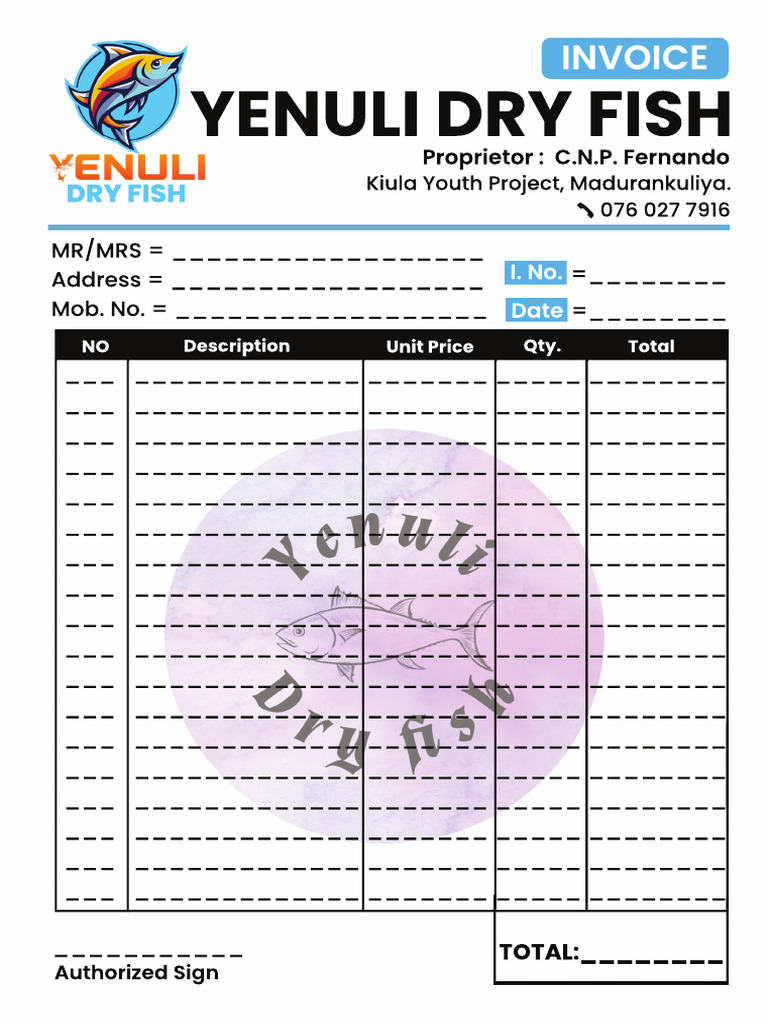 Yenuli Dry Fish Invoice Template | PDF