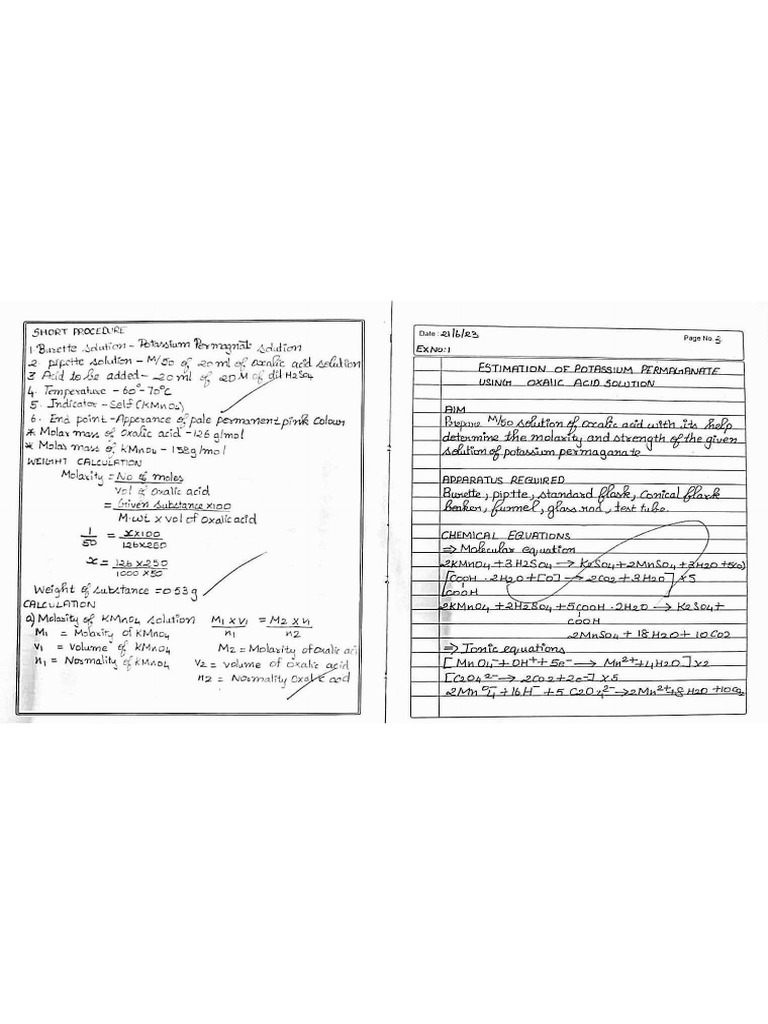 Chemistry Record - Volumetric Analysis | PDF