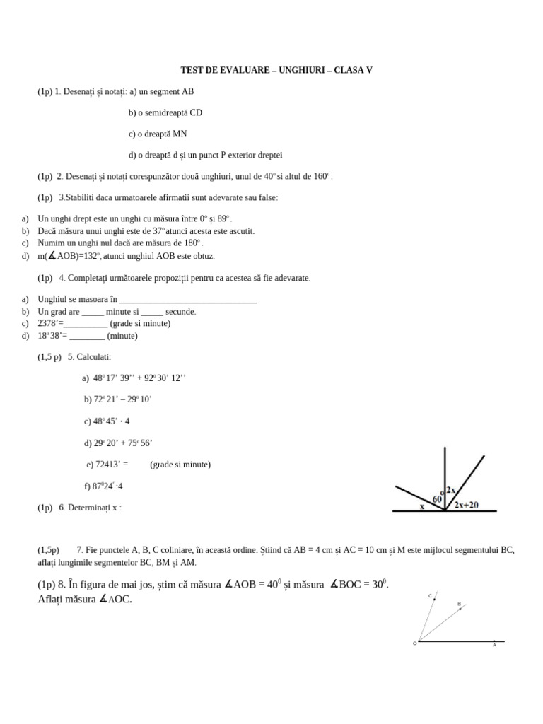 Test - Unghiuri+elemente de Geometrie | PDF