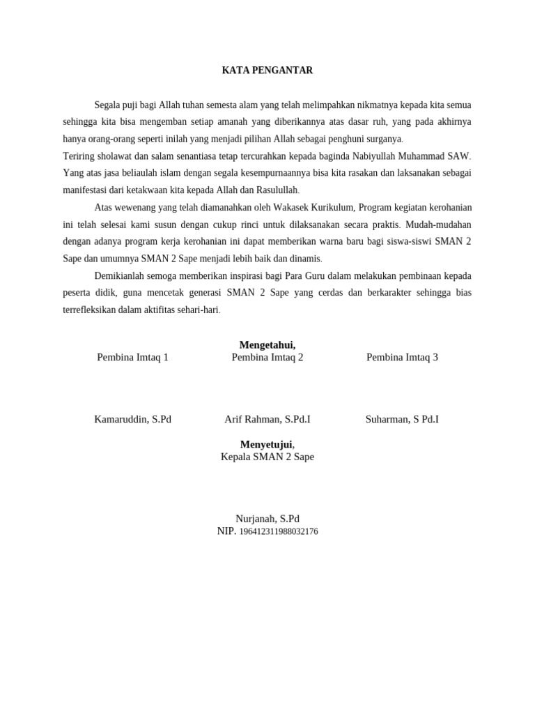 Program Kerohanian SMAN 2 Sape | PDF