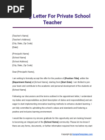 Joining Letter for Private School Teacher