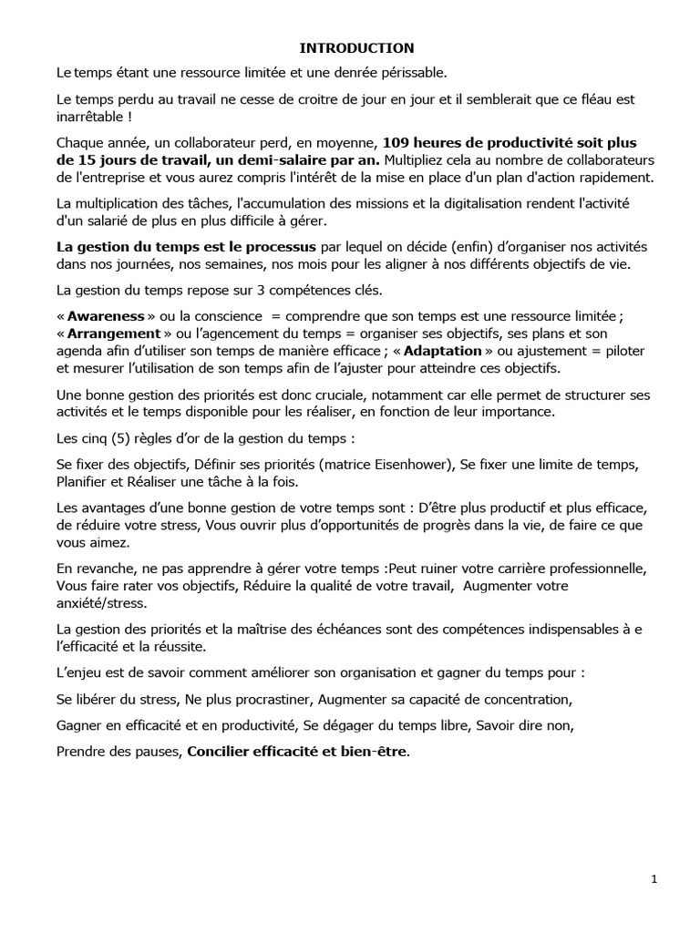 Gestion efficace du temps au travail | PDF | Gestion du temps ...