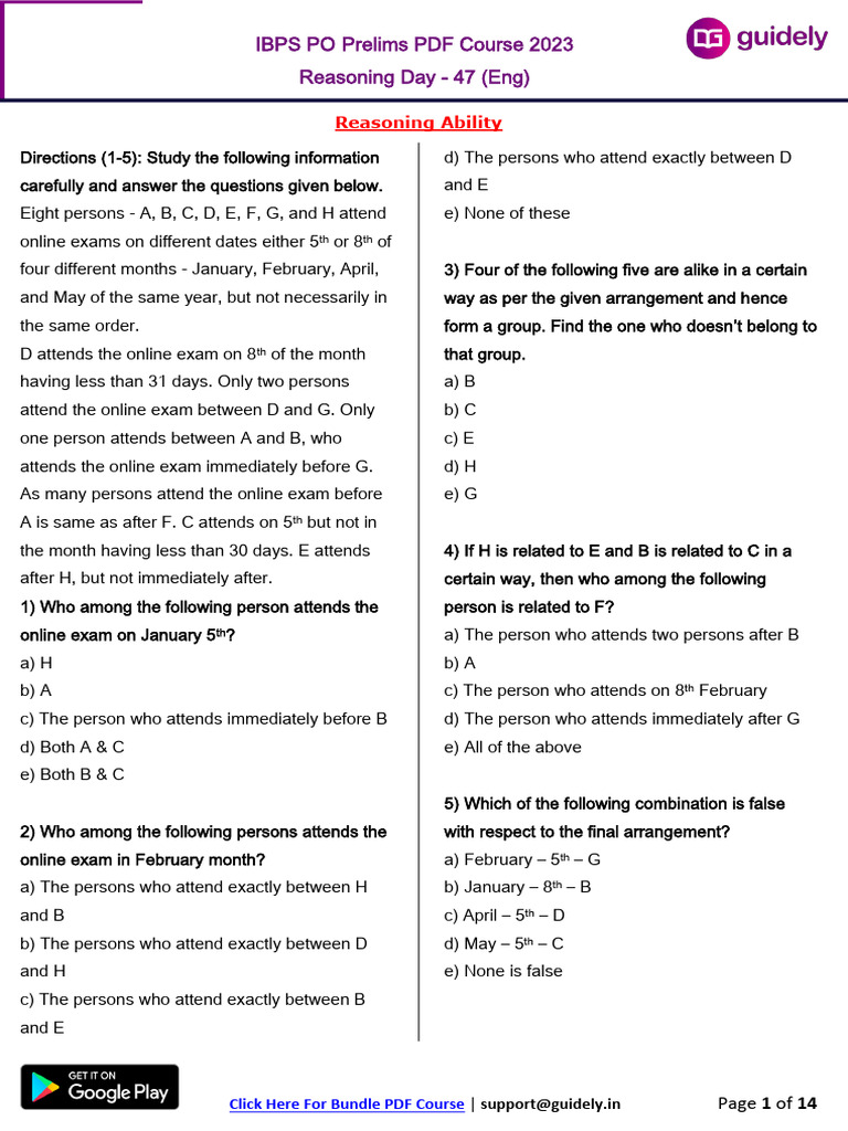 IBPS PO Prelims Reasoning Course 2023 | PDF | English Language ...