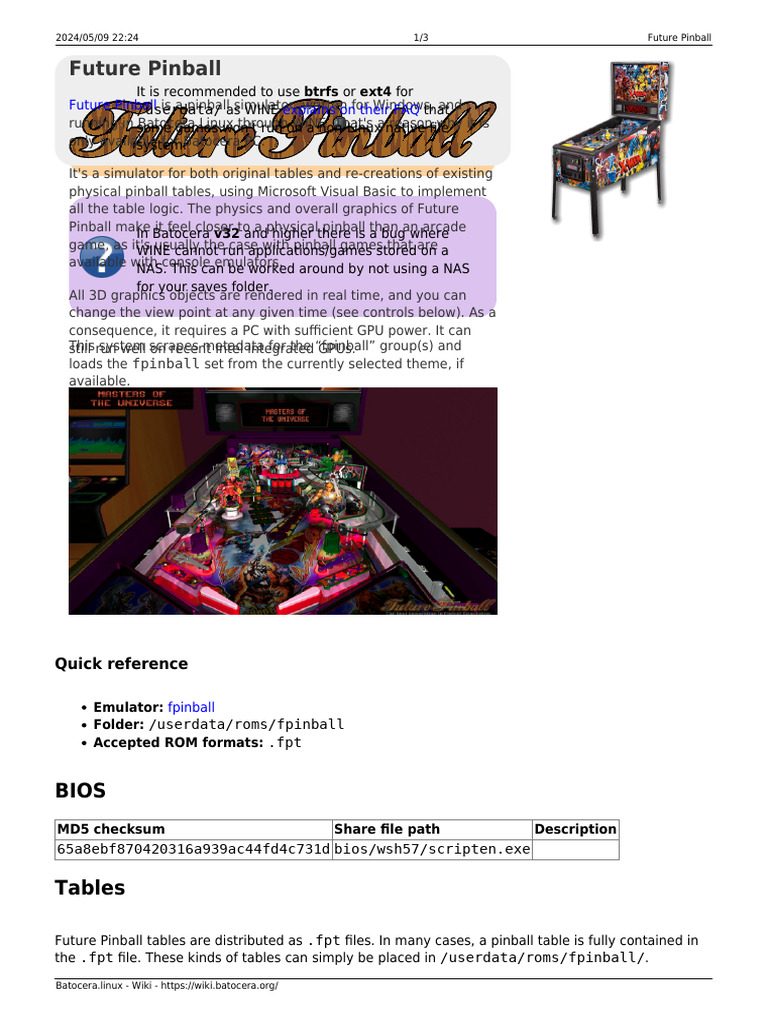Future Pinball Setup on Batocera Linux | PDF | Bios | Graphics ...