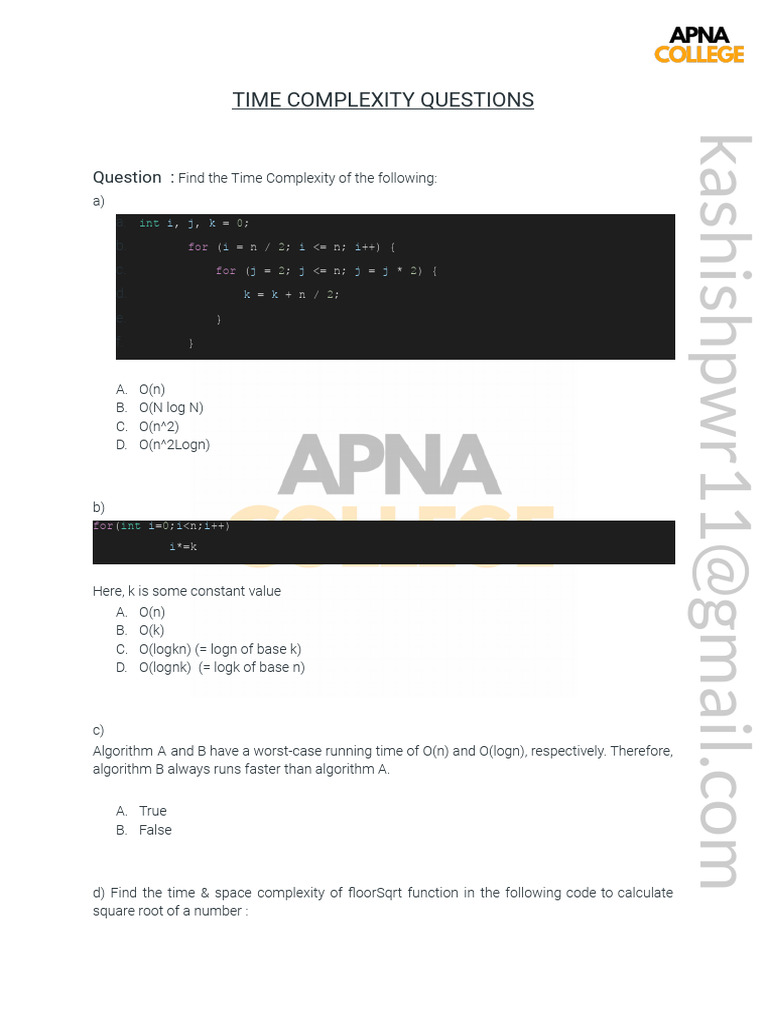 TIME COMPLEXITY Questions | PDF
