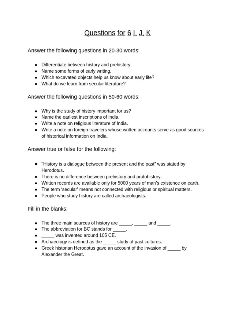 History and Prehistory Study Questions | PDF