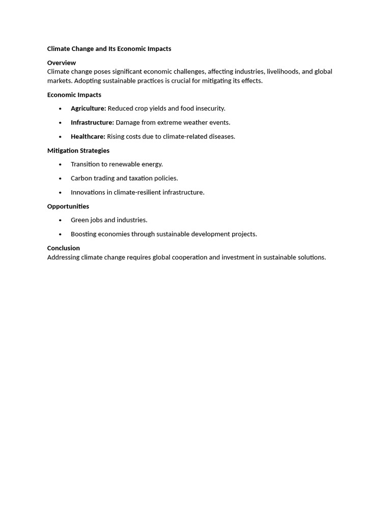 Climate Change and Its Economic Impacts | PDF