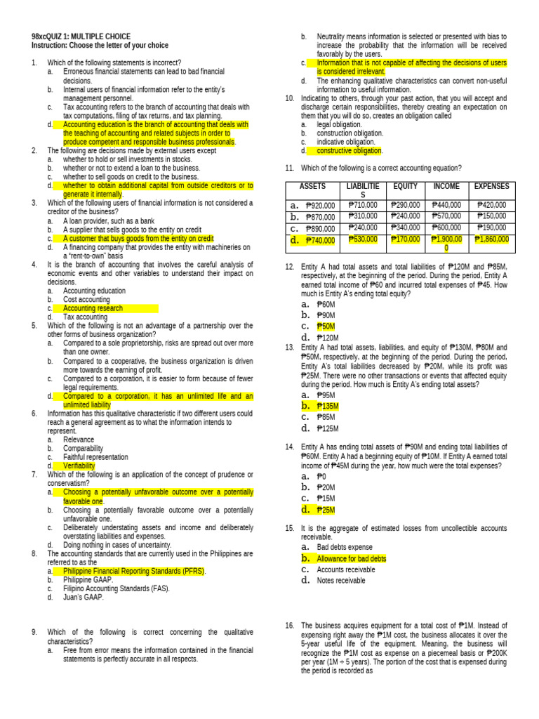 QUIZ 1 UTS FAR Answer | PDF | Debits And Credits | Business