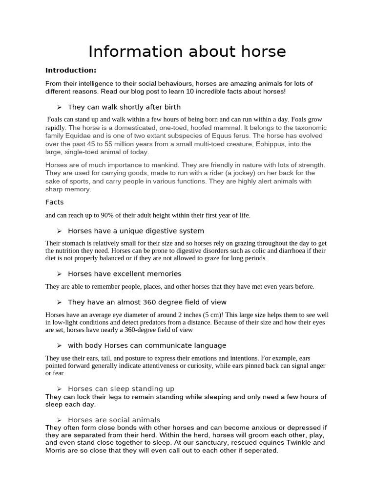 Fascinating Facts About Horses | PDF | Horses | Equus (Genus)