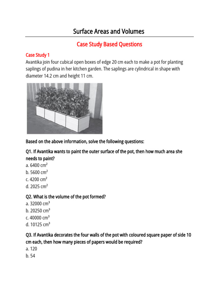 XTH Surface Area and Volume Case Studies | PDF | Area | Volume