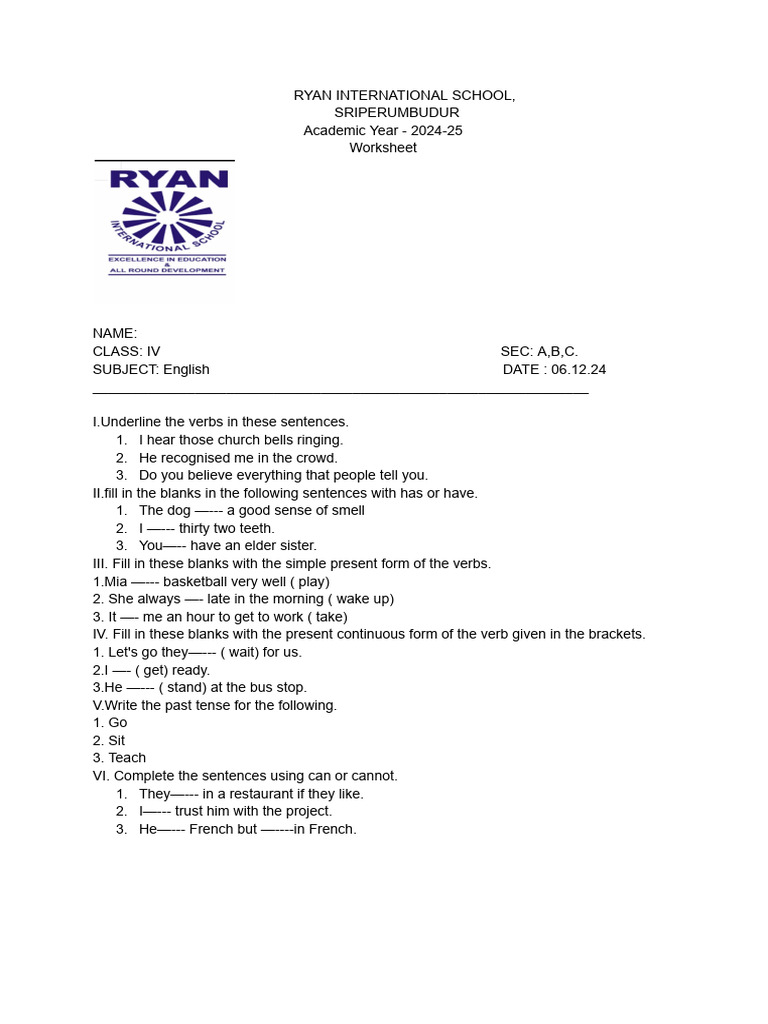 Work Sheet Grade 4 6.12.24 - Ic1204507 | PDF
