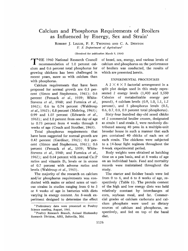 View of Calcium and Phosphorus Requirements of Broilers As | PDF | Flour | Soybean
