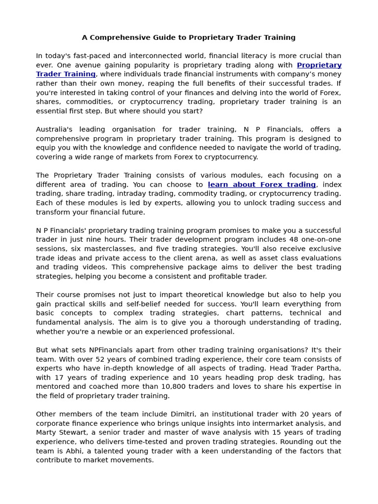 Proprietary Trader Training Overview | PDF | Experience | Private Sector