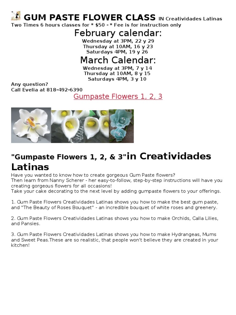 Gum Paste Flower Class in Creatividades Latinas 2012 PDF Flowers