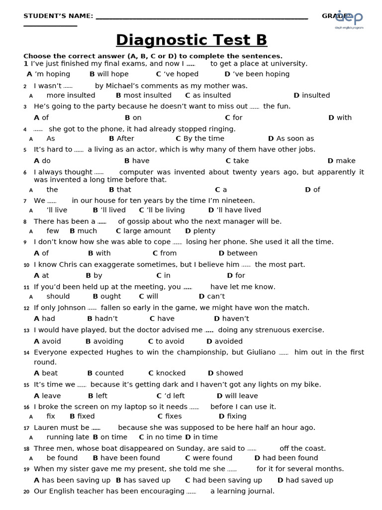 3rd year - Diagnostic Test B | PDF