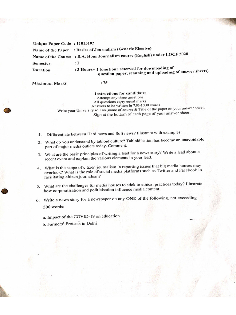 Basic or Jour (Generic Elective) | PDF
