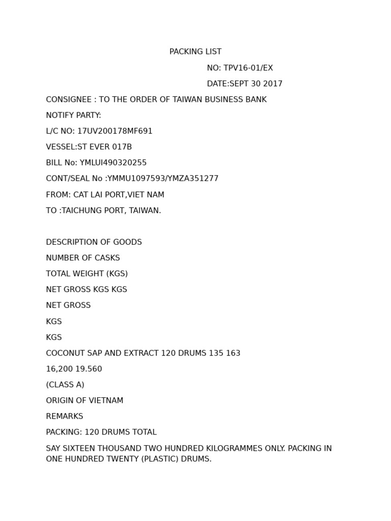 Packing List | PDF