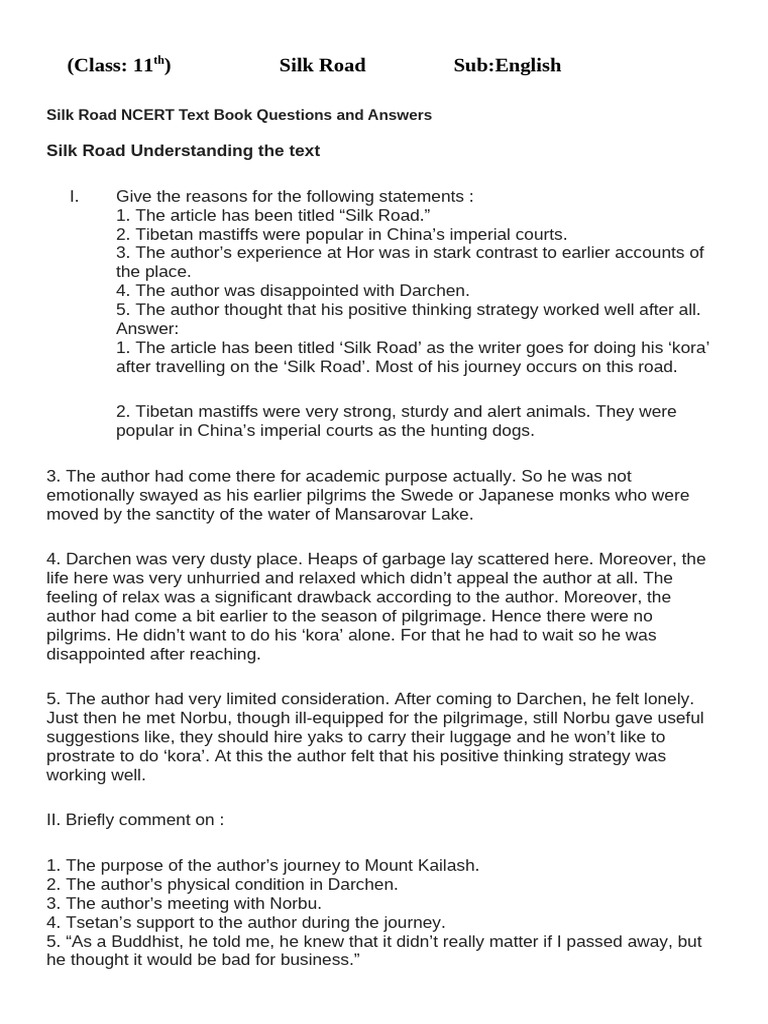 Tsetan's Support on the Silk Road Journey | PDF