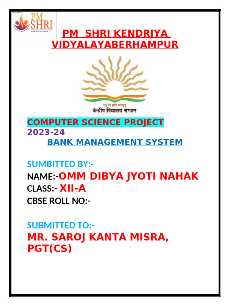 CS Project Bank Management System 2023 24 | PDF | Databases | My Sql