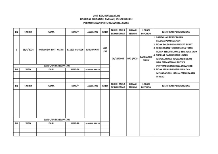 BORANG PERTUKARAN DALAMAN | PDF