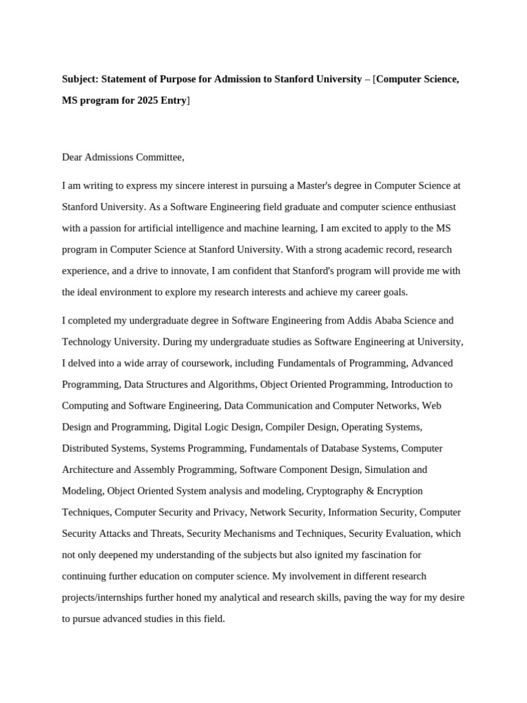 Stanford MS in Computer Science Application | PDF | Computer ...