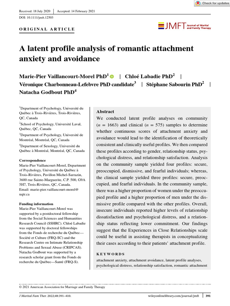 Latent Profiles of Romantic Attachment | PDF | Attachment Theory ...