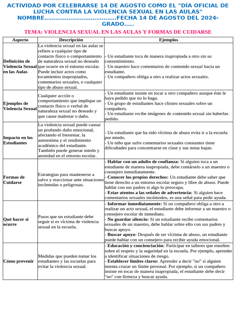 Día de Lucha contra la Violencia Sexual | PDF | Violencia | Escuelas