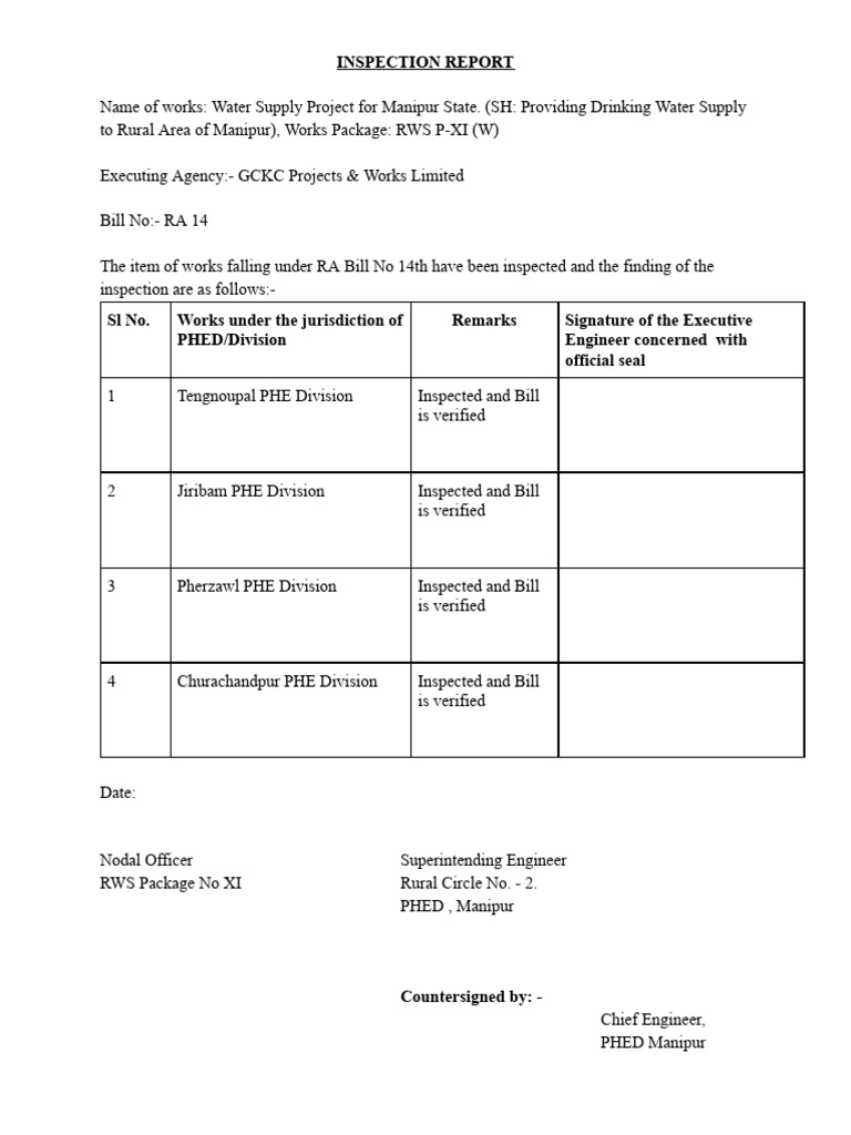 Manipur Water Supply Project Inspection Report | PDF