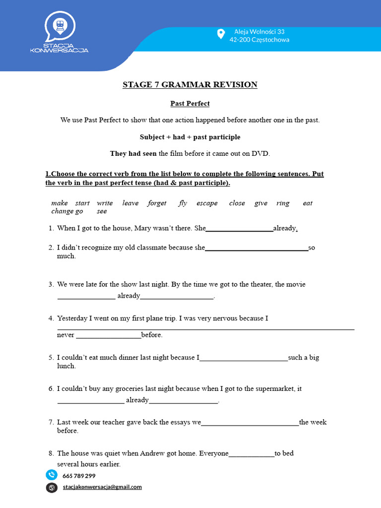 Past Perfect Grammar Revision Guide | PDF | Perfect (Grammar) | Verb