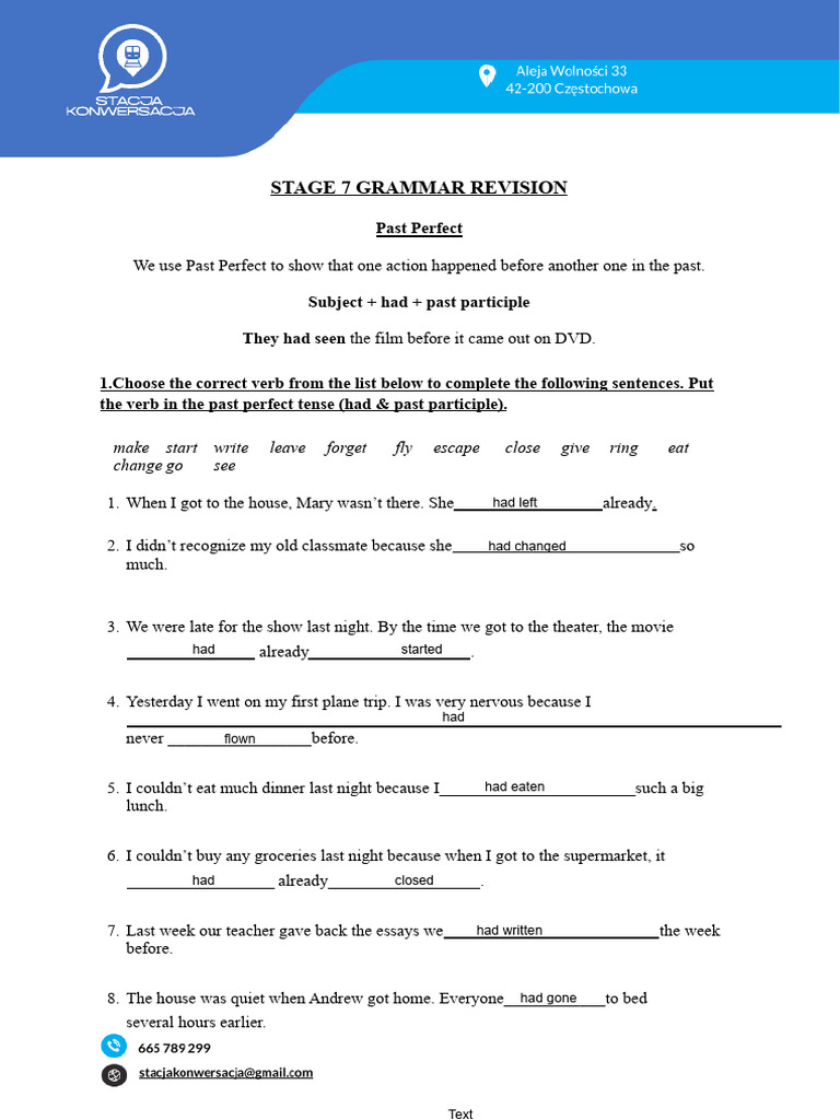 Past Perfect Grammar Revision Guide | PDF | Perfect (Grammar) | Linguistics