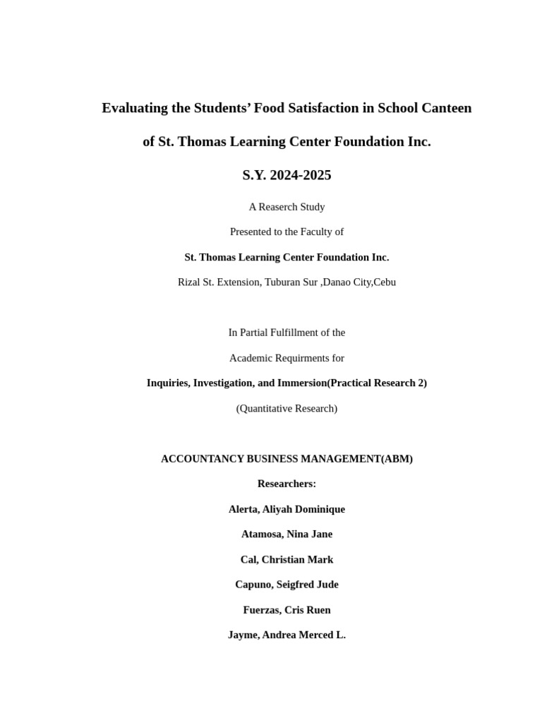 Student Food Satisfaction at STLCFI | PDF | Customer Satisfaction ...