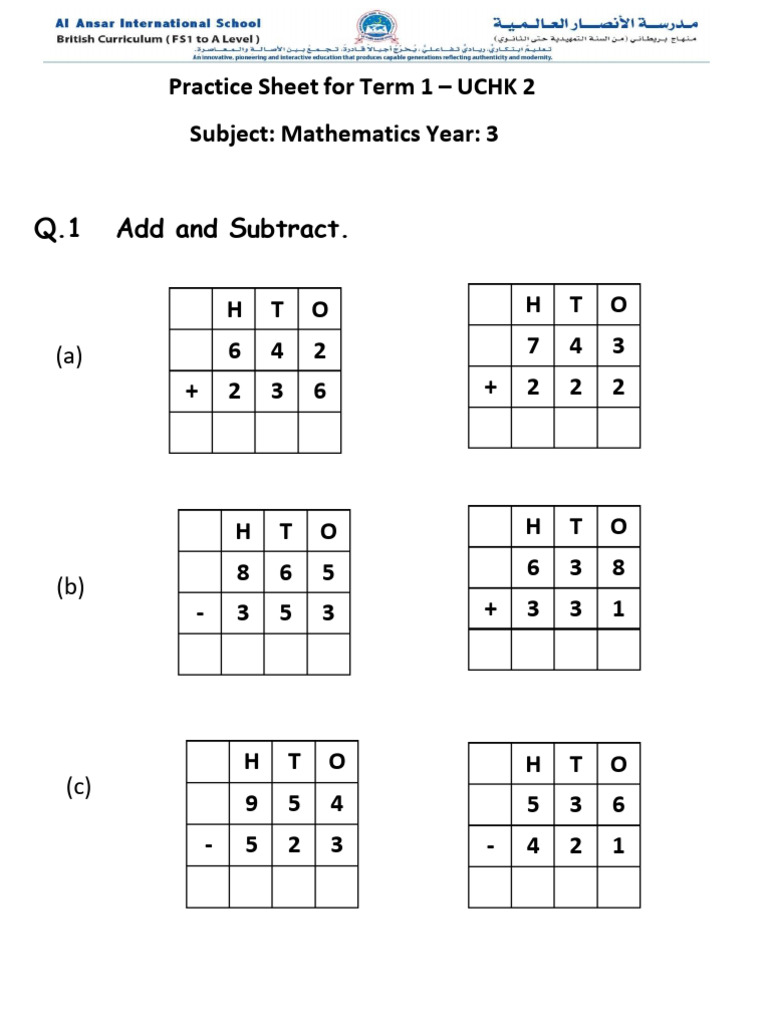 Term 1 Math Practice Sheet Year 3 | PDF | Polytopes | Mathematics
