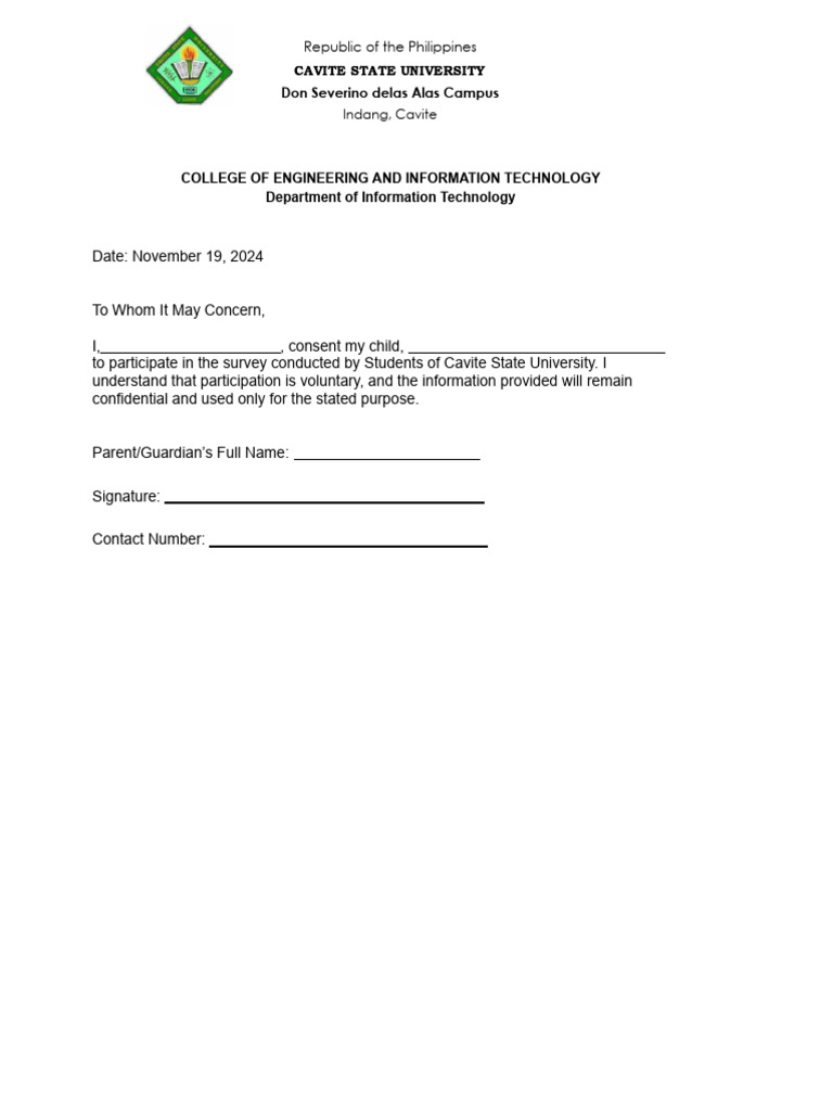 Parental Consent Form for Survey Participation | PDF