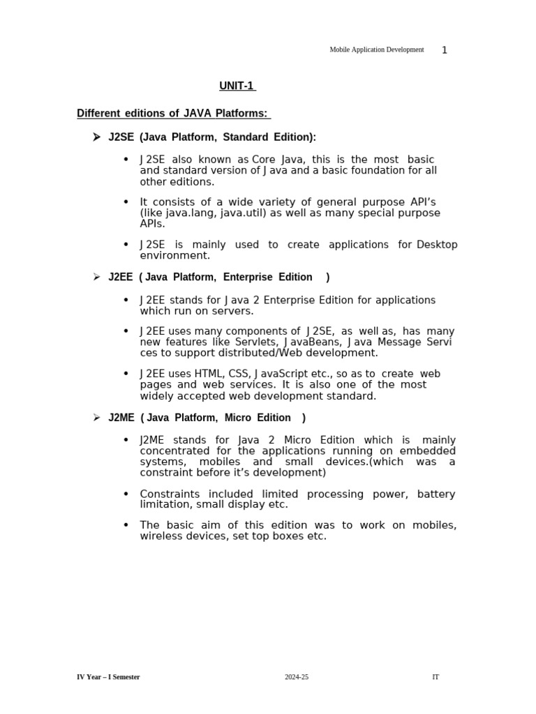 Unit 1 mobile application development pdf java programming