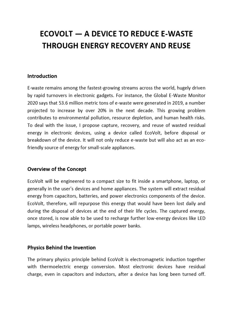 EcoVolt: E-Waste Reduction Device | PDF | Electronic Waste | Electricity