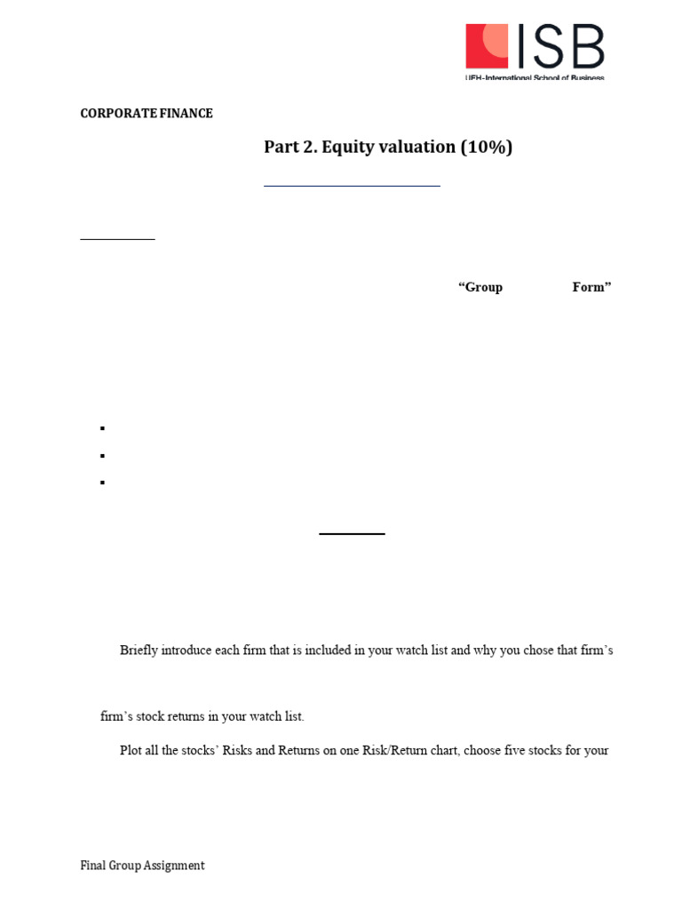 Part 2. Group Assignment - Equity Valuation (10%) | PDF | Beta (Finance ...