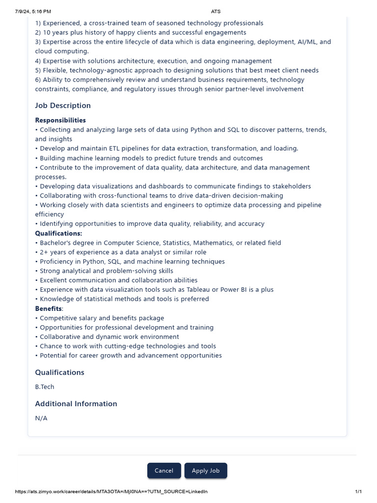 Data Analyst Role for Tech Experts | PDF | Machine Learning | Data