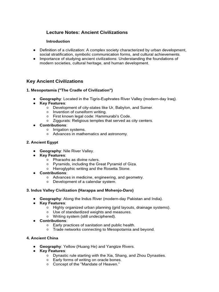 Overview of Key Ancient Civilizations | PDF | Ancient History ...