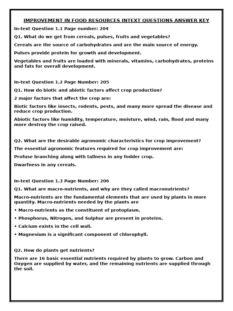 Improvement in Food Resources Intext Questions Answer Key PDF Soil